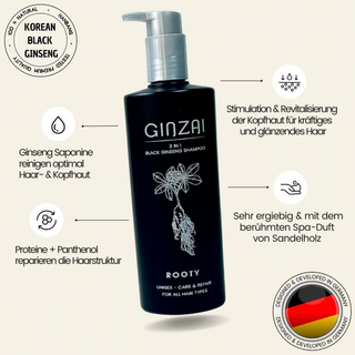 Ginzai ROOTY 3 in 1 Black Ginseng Shampoo Product + Box